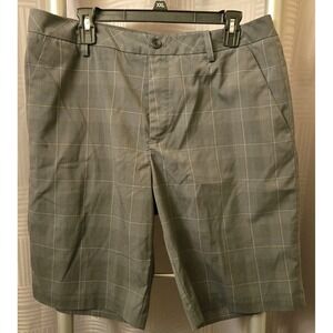 Ashworth Gray Window Pane Plaid Performance Dress Golf Shorts 34x10 Chinos‎